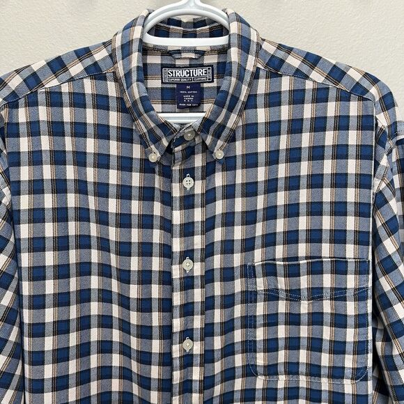 Structure | Vintage Blue White Orange Plaid Long Sleeve Button Shirt Flannel Med - Picture 4 of 6